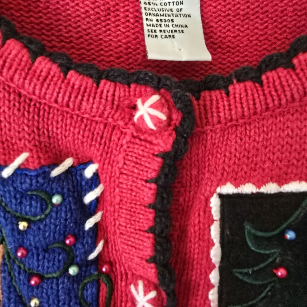 VTG Women's Sz Medium Button Up Christmas Ugly Sweater Ramie Cotton Boxy *Flawed - Picture 8 of 15